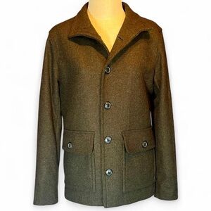 Banana Republic Italian Wool Olive Pea Coat • Mario Bellucci Fabric • Rare